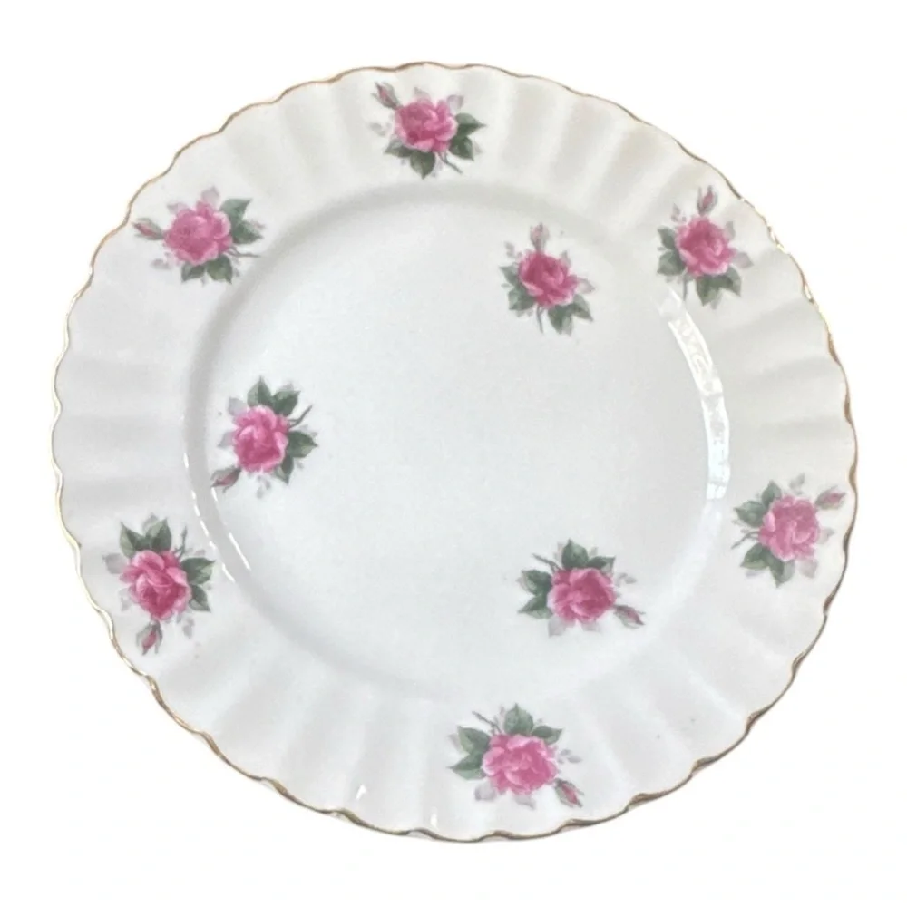 Vintage 1950s Bond Ware Hand Painted Porcelain 7.75 Inch Salad Plate Pink Roses
